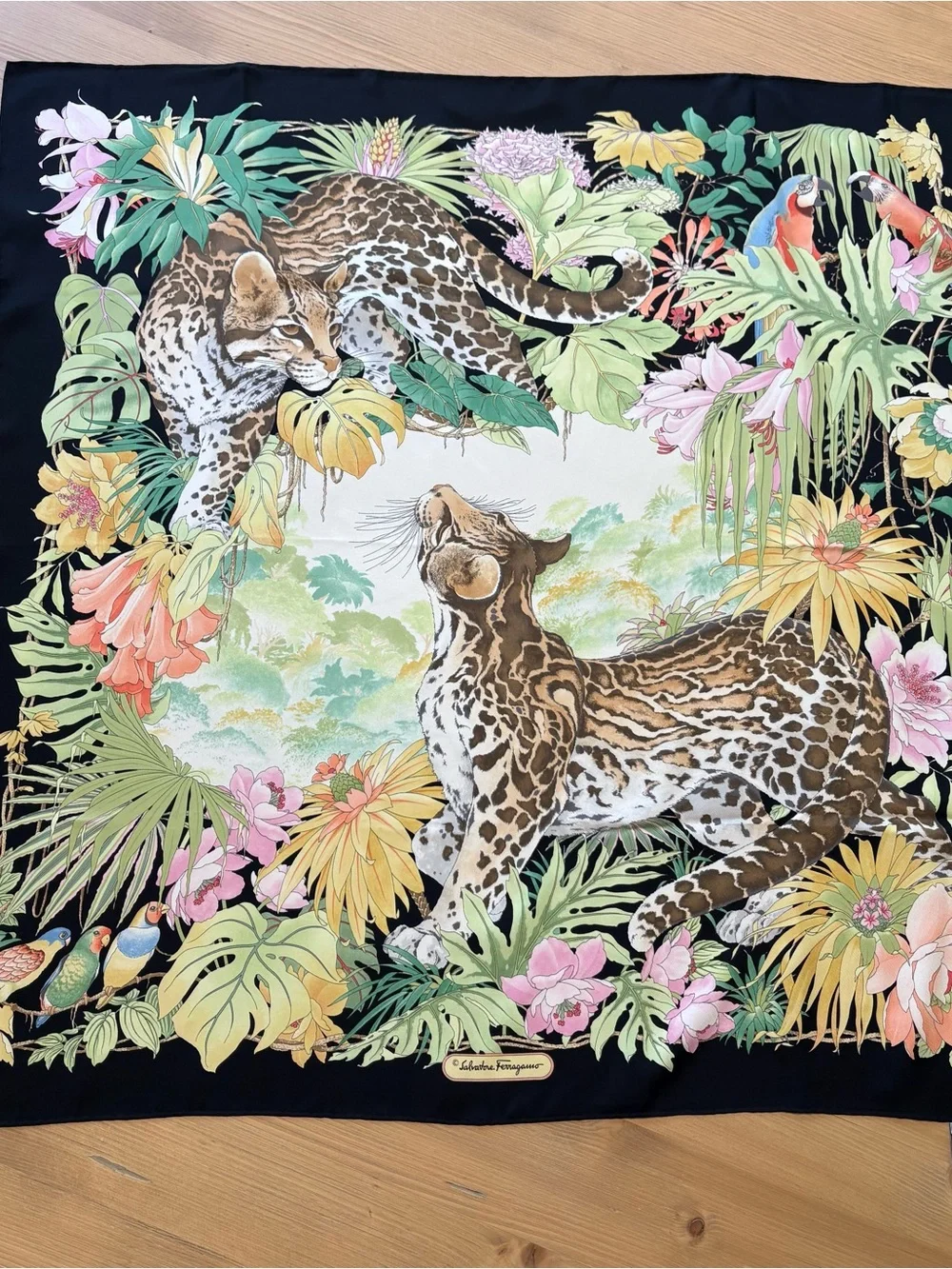 Salvatore Ferragamo 2012 Jungle Scarf 100% Silk Twill 90cm leopard ocelot